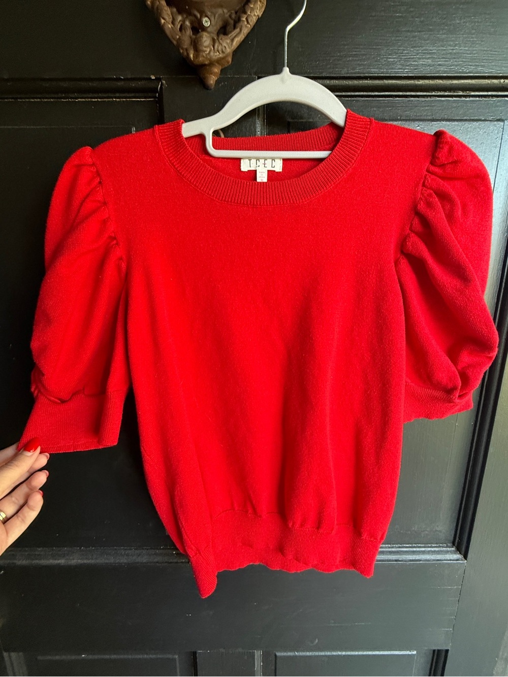 Red Puff Sleeve Knit Top